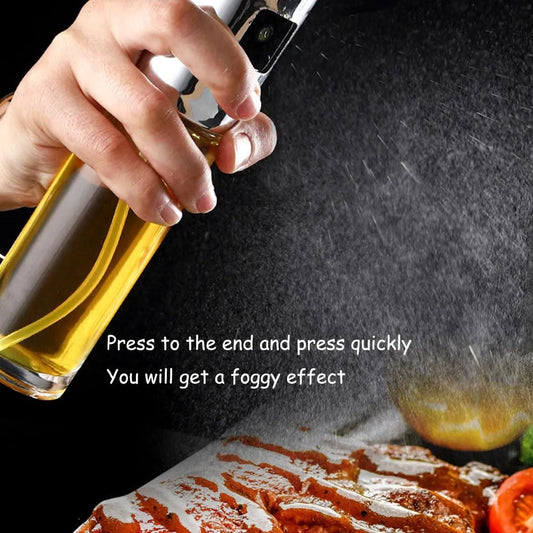 Stainless Steel Oil Sprayer – Transparent Glass Spray Bottle for Cooking, BBQ & Salad