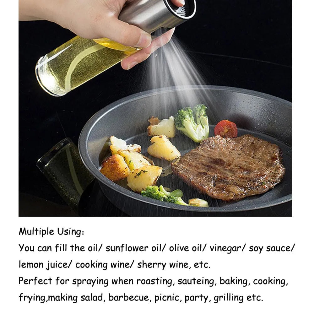 Stainless Steel Oil Sprayer โ Transparent Glass Spray Bottle for Cooking, BBQ & Salad