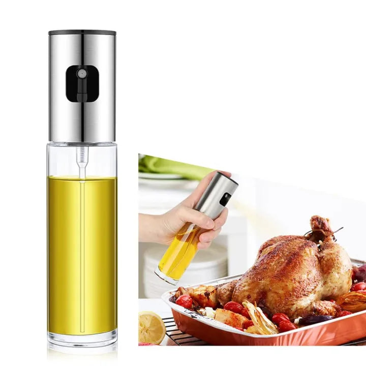 Stainless Steel Oil Sprayer โ Transparent Glass Spray Bottle for Cooking, BBQ & Salad